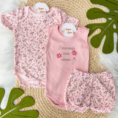 CONJ. DE MALHA 3 PEÇAS - Crescendo com Amor - Rose